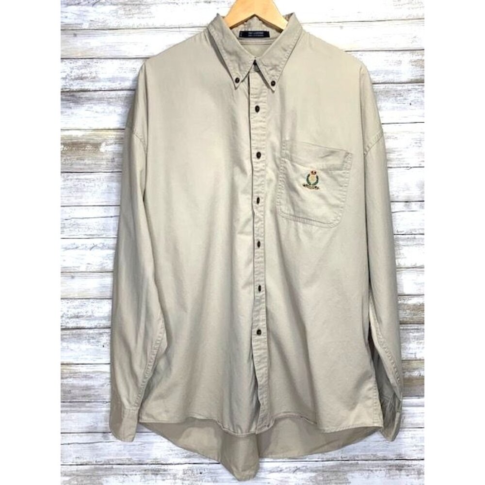 Vtg Chaps Ralph‎ Lauren Men's XL Beige Long-Sleeve Button-Down Shirt 100% Cotton